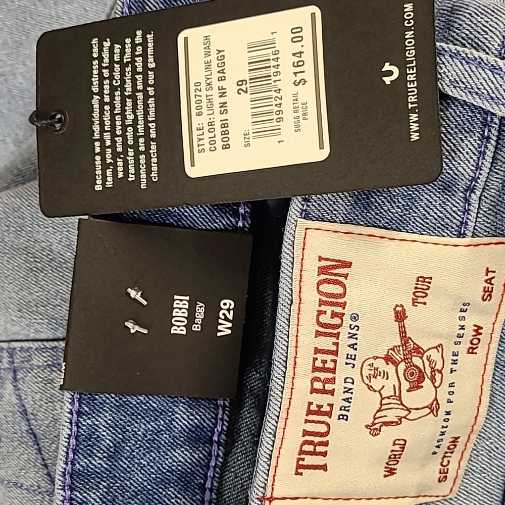 NEW TRUE RELIGION BOBBI BAGGY 29x31 WIDE LEG WOMENS GIRLS LIGHT WASH DENIM JEANS